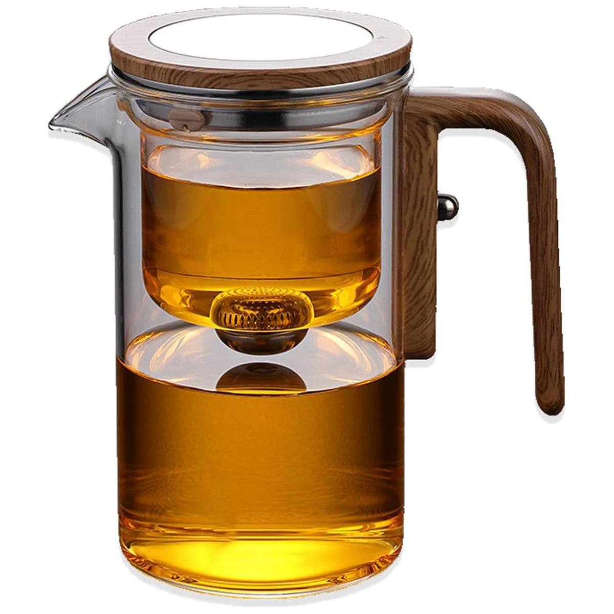 Enchanti Tea Pot Glass Kettle Teapot with Wooden Handle One Click Switch Tea Filtration  Teapots Tea Cup Set